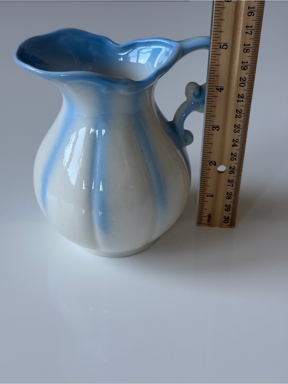 Vintage Signed Studio Pottery Mini Ceramic Pitcher Blue & White Glossy ~ 1989 - Picture 7 of 8